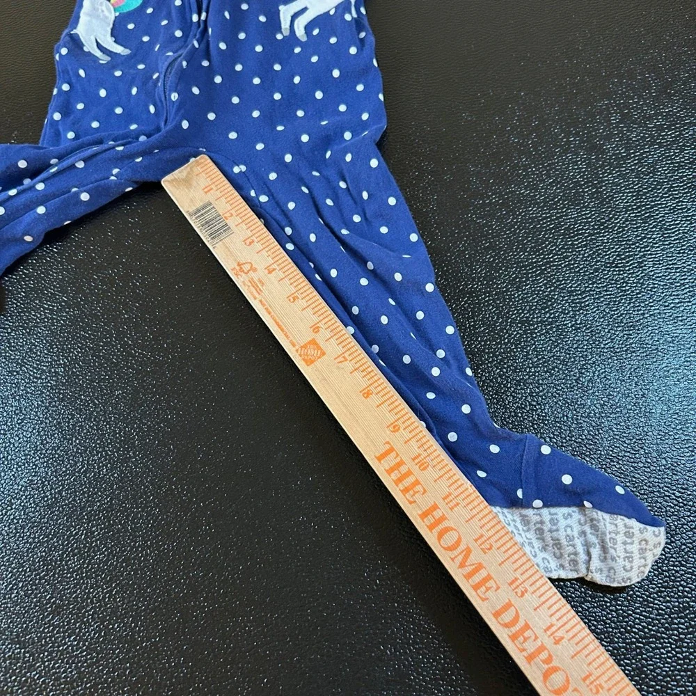 Carter's Unicorn Footed Pajamas Polka Dot‎ Sleepwear Outfit Blue Girls size 2T